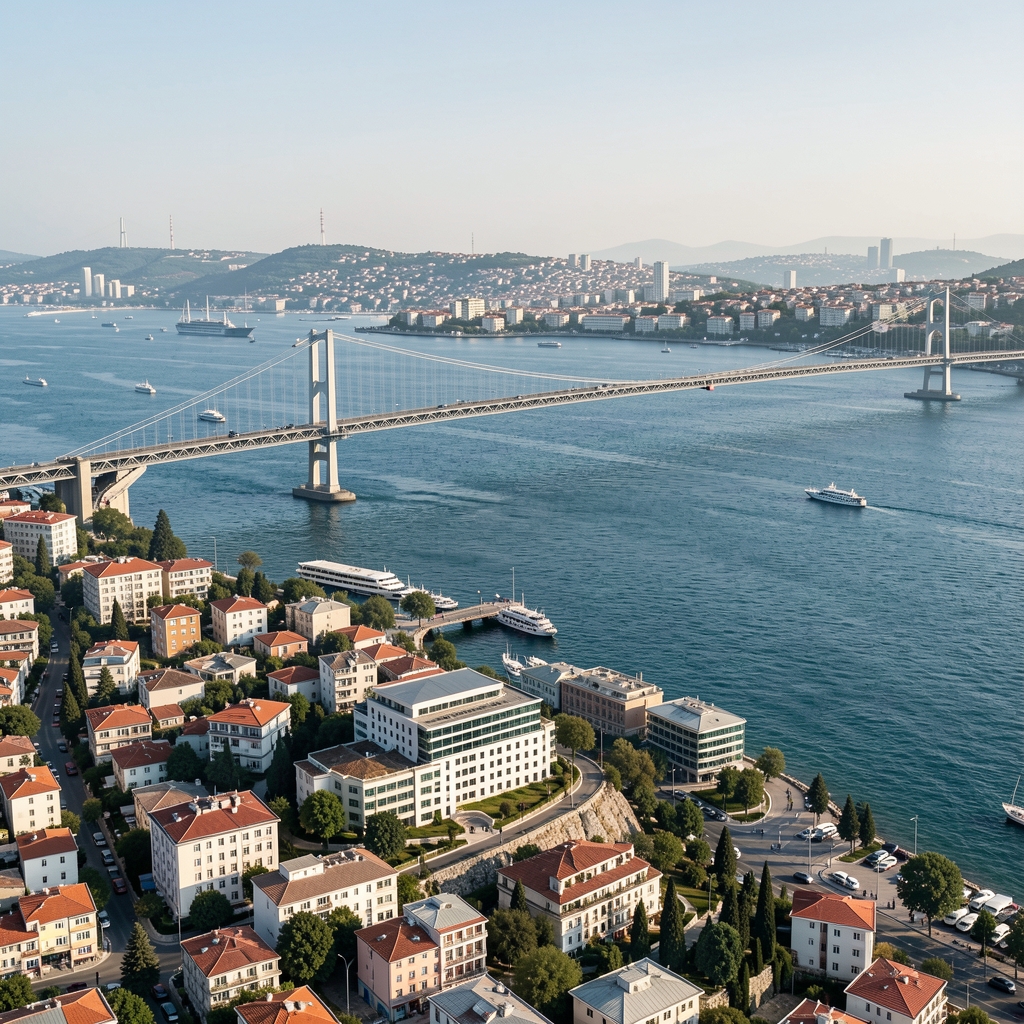 İstanbul Üsküdar Altunizade semtinde Prism ofisinin bulunduğu bölgenin harita görünümü, köprü ve Boğaz manzarası